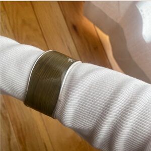 Olive green and silver cuff bracelet